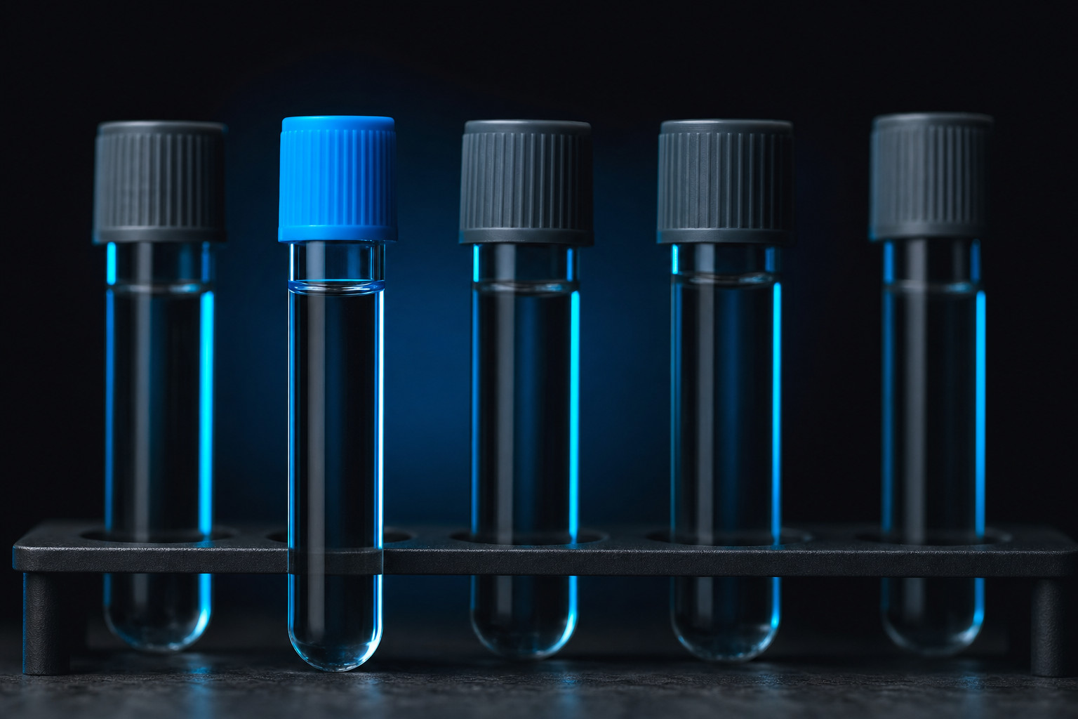 Blood collection tubes in a laboratory rack